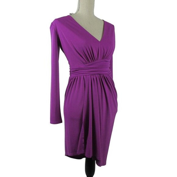 Express Dress Mini Draped V-Neck Strong Shoulder Purple SZ S NWT $88 Holiday - Picture 6 of 10